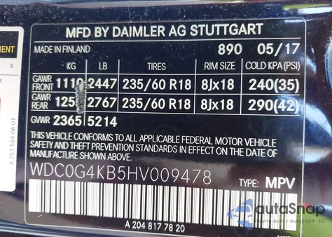 2017 Mercedes-Benz Glc 300 4Matic из США, поврежденный, VIN WDC0G4KB5HV009478